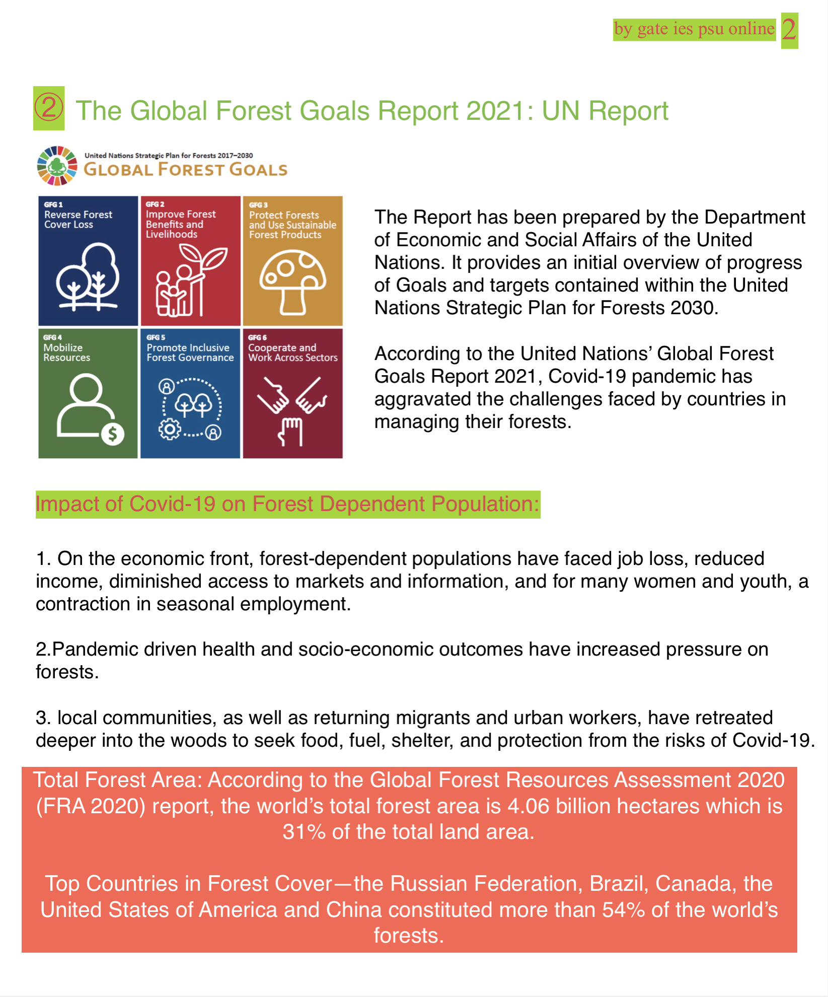 the global forest goal 2021 upsc current affairs april 2021