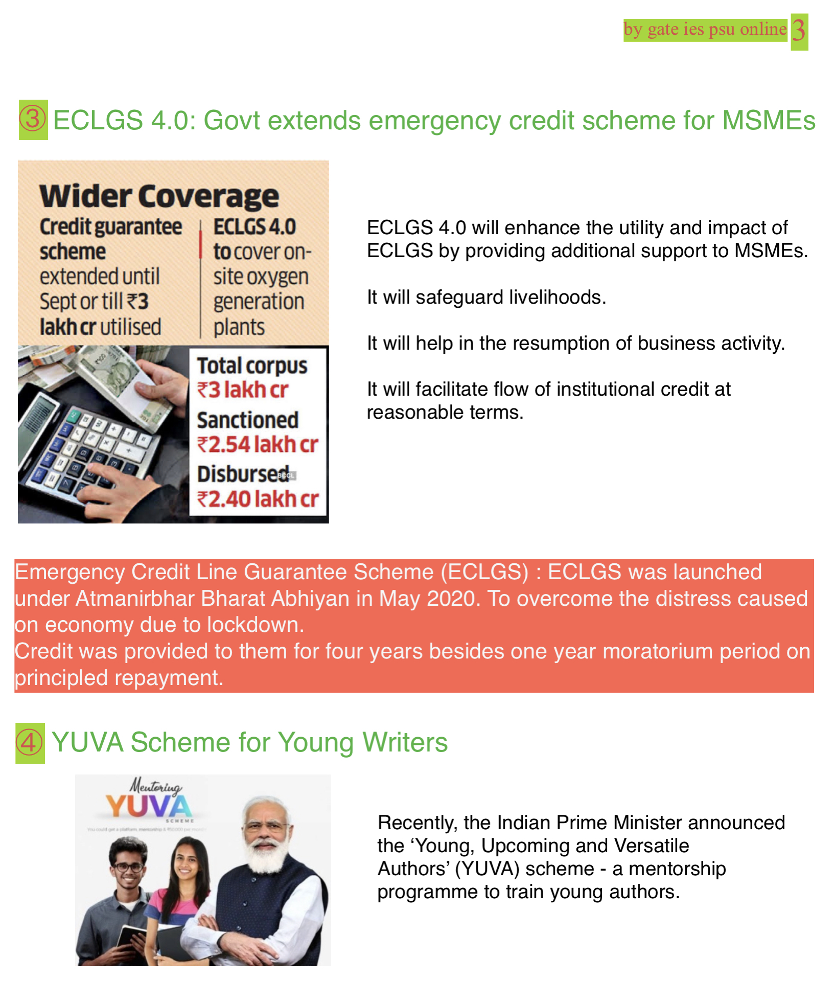 ECLGS 4, YUVA SCHEME, MAY 2021 CURRENT AFFAIRS FOR IES IRMS 2022