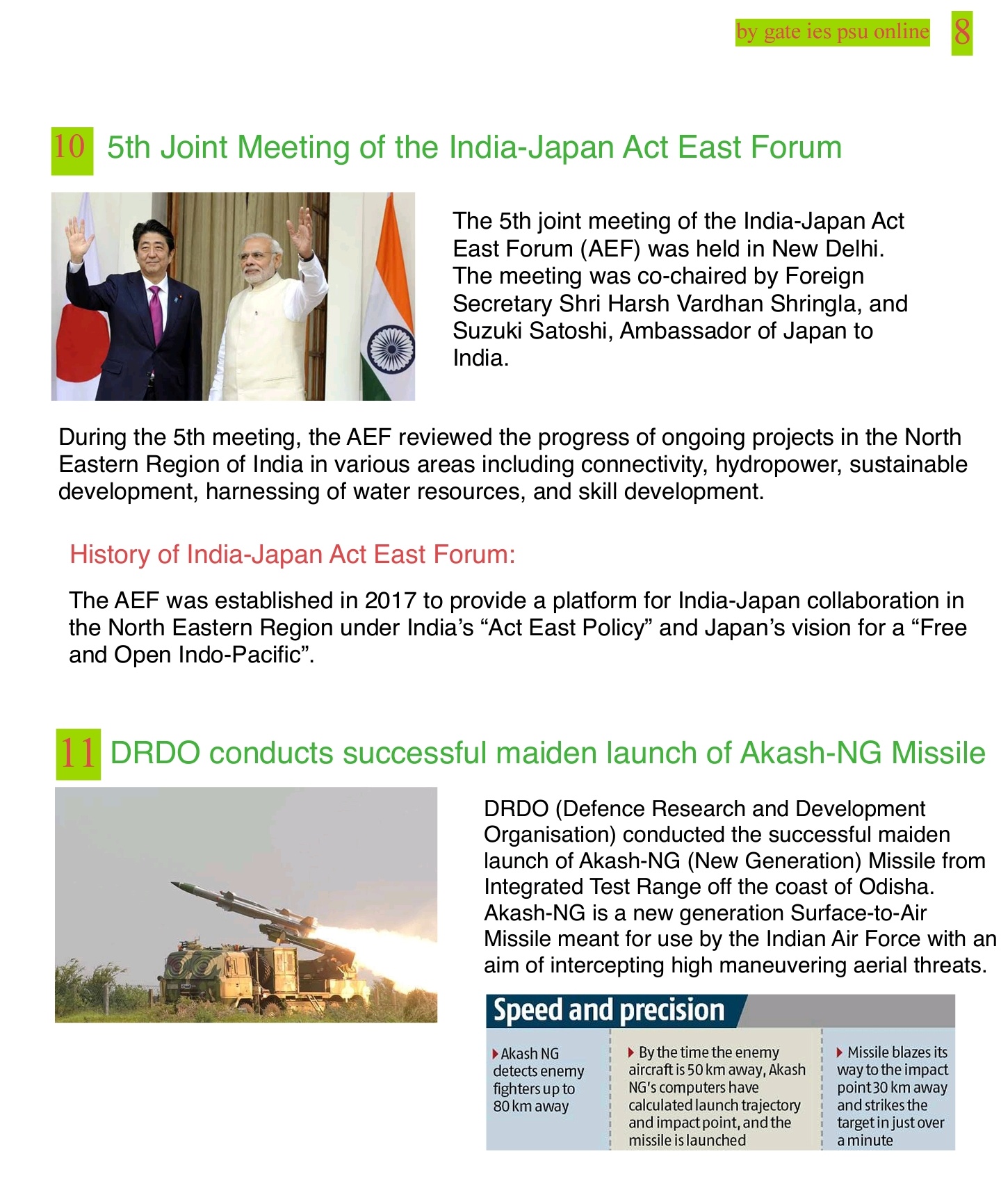 ACT EAST FORM MEETING INDIA JAPAN, AAKASH NG NEW MISSILE UPSC CURRENT AFFAIRS JANUARY 2021