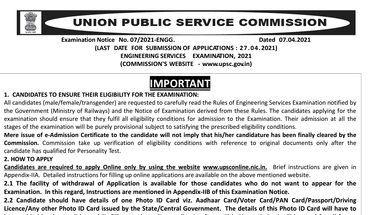UPSC IES/ESE 2021 NOTIFICATION OUT JUST CHECK ALL DETAILS HERE