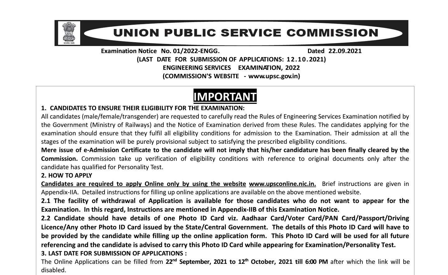 UPSC IES ESE 2022 NOTIFICATION OFFICIAL PDF
